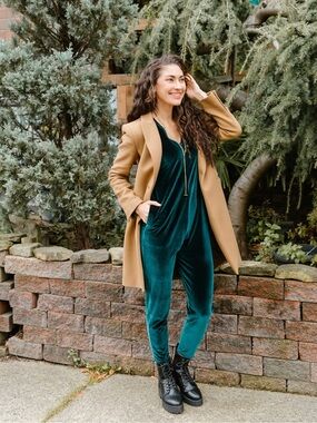Smash + Tess Sunday Velvet Jumpsuit Emerald Green Size XL